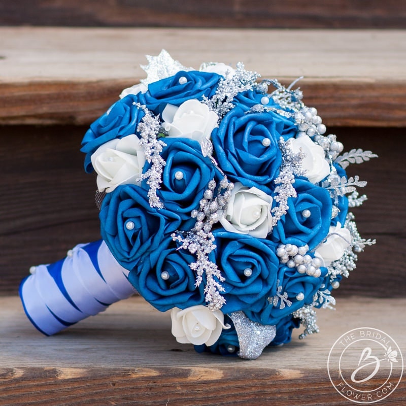 Royal blue winter wedding bouquet blue bridal bouquet with