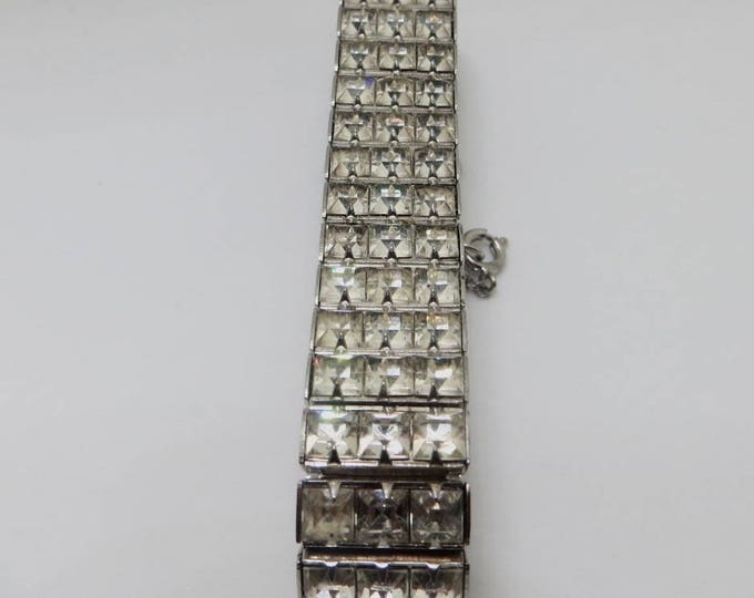Art Deco Crystal Bracelet, Channel Set, Rhodium Setting, 1950s Bracelet, Wedding Bridal Jewelry