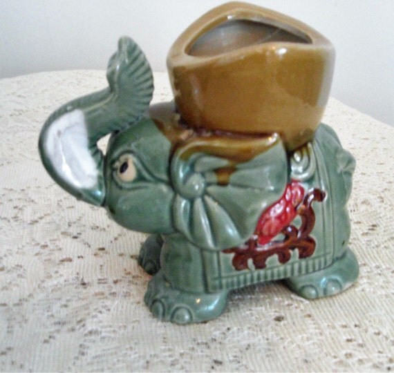 Vintage Elephant Planter Majolica style planter Mid Century