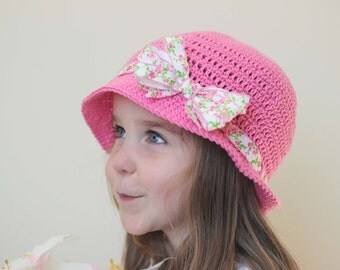 Pink Sun Hat/ Easter Hat/ Easter bonnet/ Pink Bow hat/ bow Hat/ Bow/ Girls sun hat/ Bow sun Hat/ Girls hat/ Easter