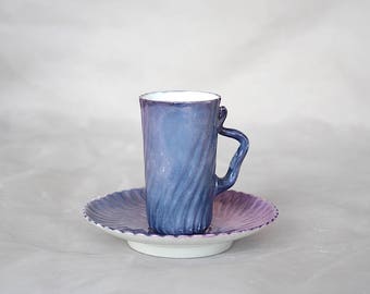 Antique Limoges Chocolate Cup Saucer - Limoges Demitasse Cup Saucer - Elite Limoges France - Purple Decor - Purple Limoges China
