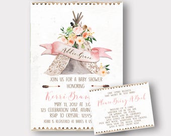 Boho Baby Shower Invitation | TeePee Baby Shower Invitation | Arrow Baby Shower Invitation | Floral Baby Shower Invitation