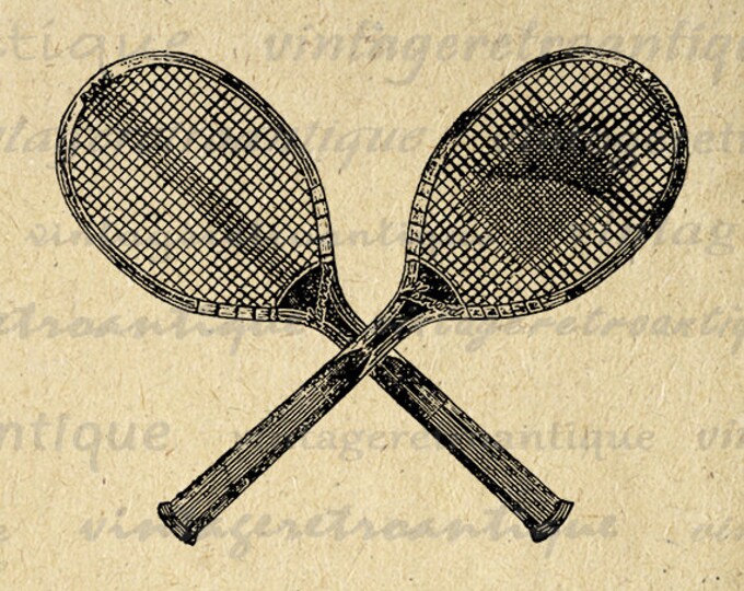 Printable Tennis Rackets Digital Image Tennis Art Download Tennis Racket Graphic Image Antique Clip Art Jpg Png Eps HQ 300dpi No.1451