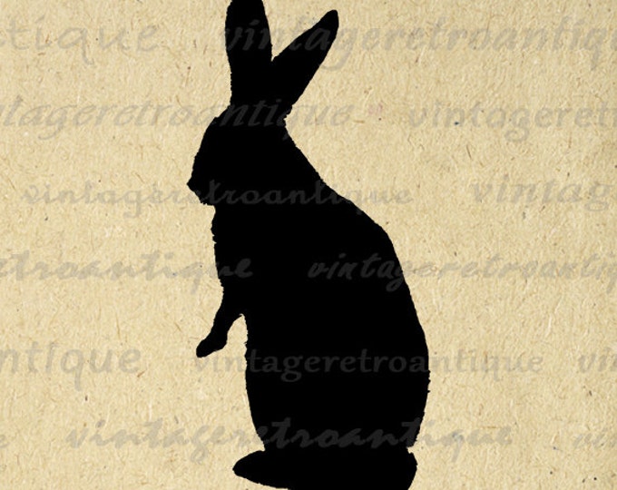 Rabbit Silhouette Digital Printable Graphic Bunny Illustration Image Download Antique Clip Art Jpg Png Eps HQ 300dpi No.3381