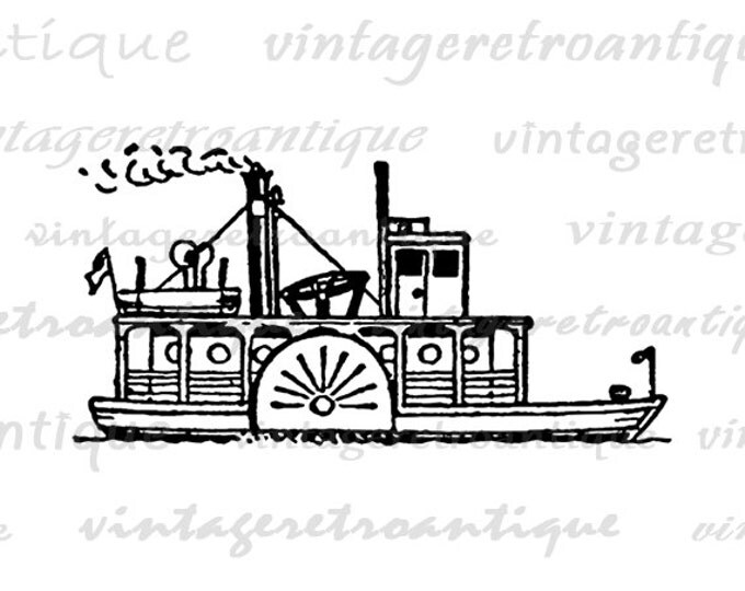 Steamboat Digital Image Graphic Boat Printable Download Illustration Vintage Clip Art Jpg Png Eps HQ 300dpi No.2992