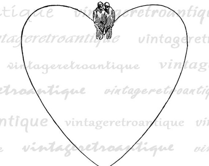 Printable Image Two Birds on Heart Romance Love Digital Download Graphic Vintage Clip Art Jpg Png Eps HQ 300dpi No.1737