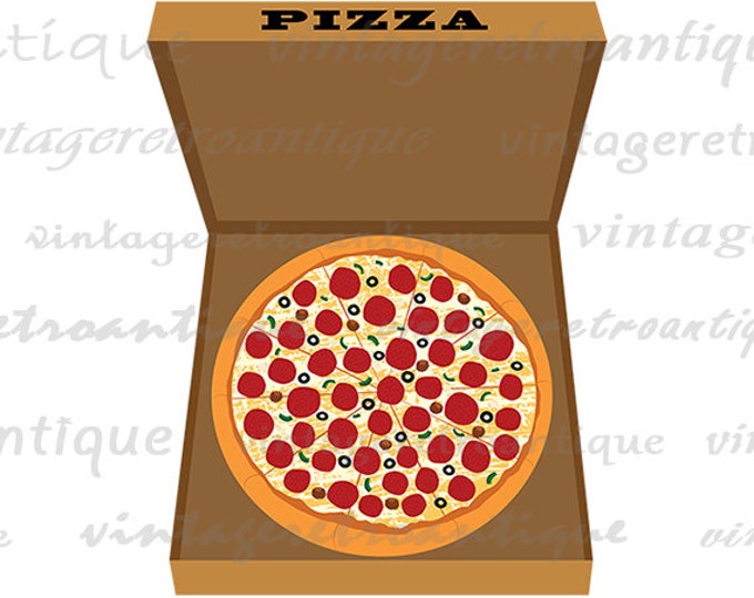 Pizza Illustration Digital Graphic Printable Pizza Image Download Vintage Clip Art for Transfers Making Prints etc HQ 300dpi No.2073