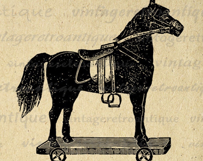 Digital Antique Toy Horse Printable Download Illustration Graphic Image Vintage Clip Art Jpg Png Eps HQ 300dpi No.1799