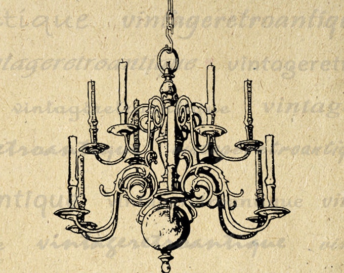 Candle Chandelier Printable Graphic Digital Elegant Image Download Vintage Clip Art Jpg Png Eps HQ 300dpi No.3806