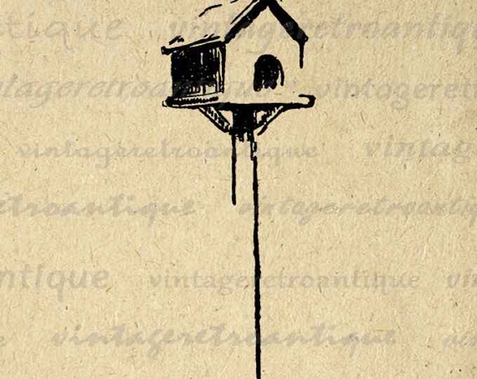 Digital Image Birdhouse Download Bird Graphic Printable Vintage Clip Art Jpg Png Eps HQ 300dpi No.822