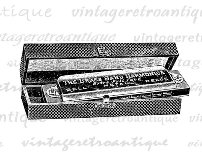 Antique Harmonica Printable Image Graphic Music Illustration Digital Download Vintage Clip Art Jpg Png Eps HQ 300dpi No.1327