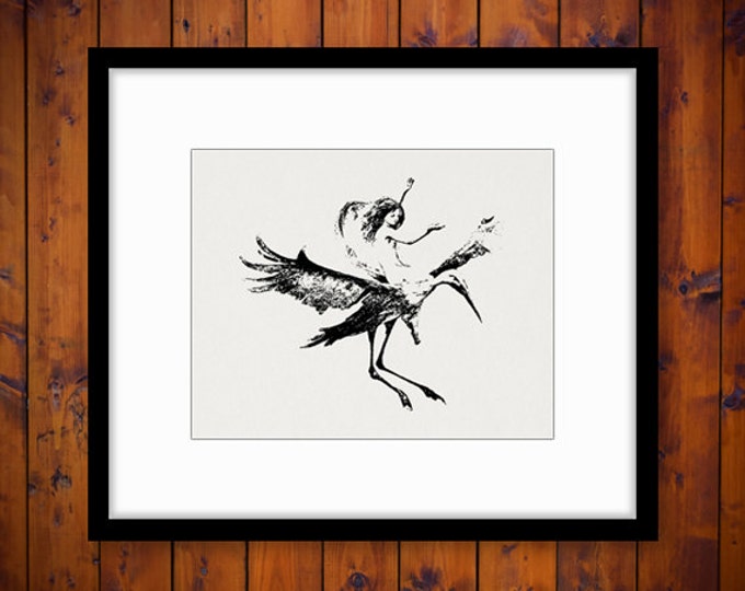 Printable Angel Riding Bird Digital Image Download Graphic Vintage Clip Art Jpg Png Eps HQ 300dpi No.352