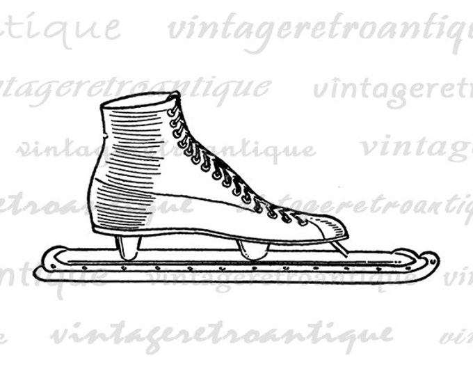 Printable Ice Skate Image Download Antique Illustration Graphic Digital Vintage Clip Art for Transfers Making Prints etc HQ 300dpi No.4078