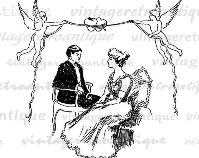 Digital Romantic Couple Printable Graphic Love Image Download Artwork Vintage Clip Art for Transfers Printing etc HQ 300dpi No.4186