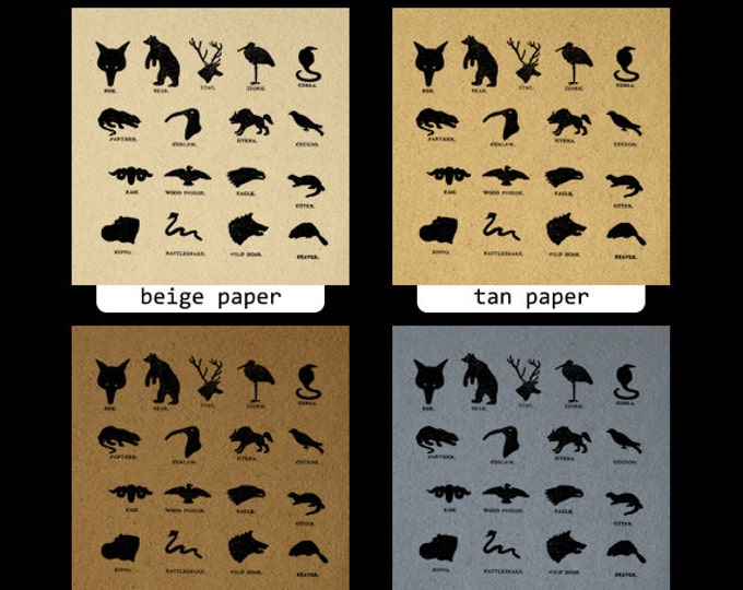 Digital Graphic Animal Silhouettes Download Collage Sheet Image Printable Vintage Clip Art Jpg Png Eps HQ 300dpi No.993