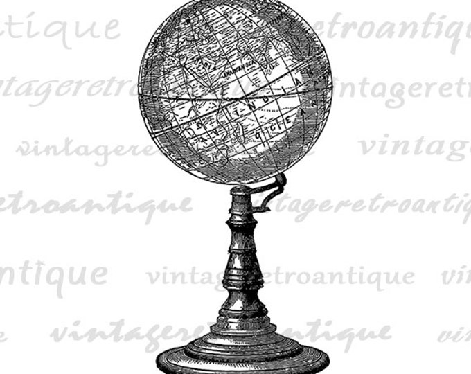 Antique Globe Digital Image Download Map Graphic Globe Printable Vintage Clip Art Jpg Png Eps HQ 300dpi No.4559