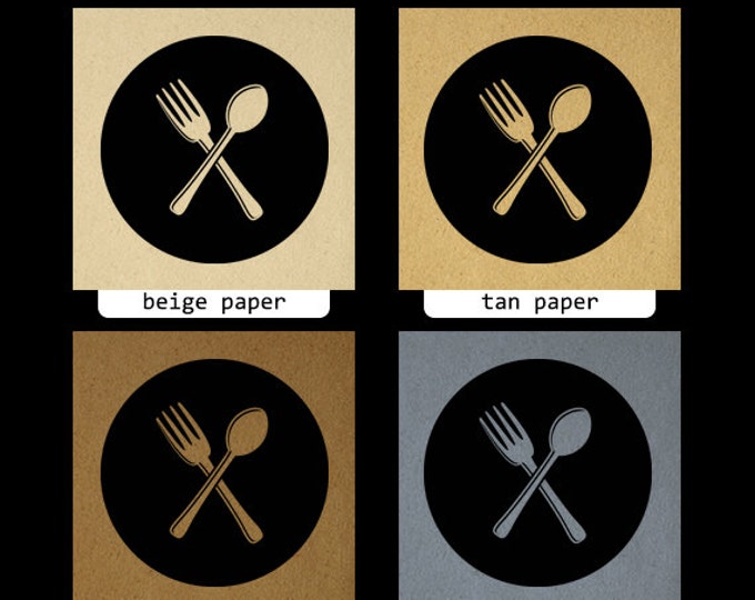 Silverware Icon Graphic Image Digital Fork and Spoon Printable Restaurant and Kitchen Art Download for Transfers Pillows HQ 300dpi No.4537