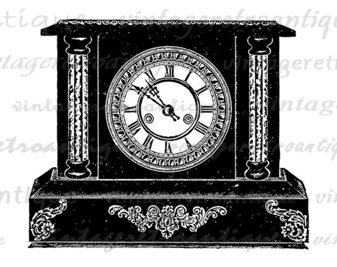 Digital Antique Clock Printable Image Illustration Download Graphic Vintage Clip Art Jpg Png Eps 18x18 HQ 300dpi No.1438