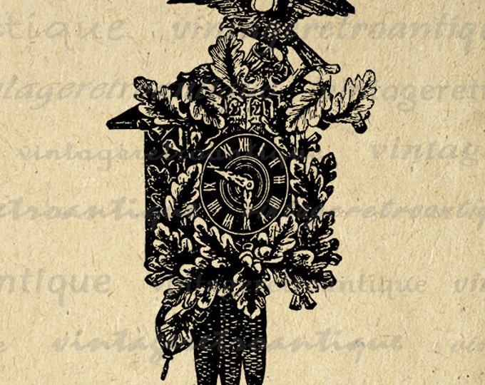 Vintage Cuckoo Clock Digital Image Download Printable Graphic Vintage Clip Art HQ No.1403