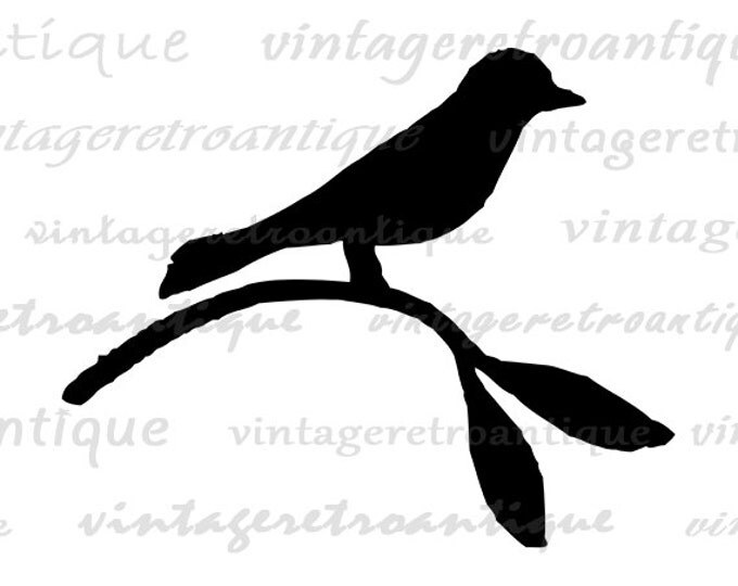 Digital Bird Image Graphic Bird Silhouette Printable Download Artwork Vintage Clip Art for Transfers Making Prints etc HQ 300dpi No.4676