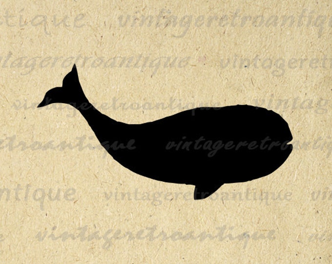 Digital Printable Whale Silhouette Download Ocean Sea Animal Shape Graphic Whale Image Antique Clip Art for Transfers etc HQ 300dpi No.4685