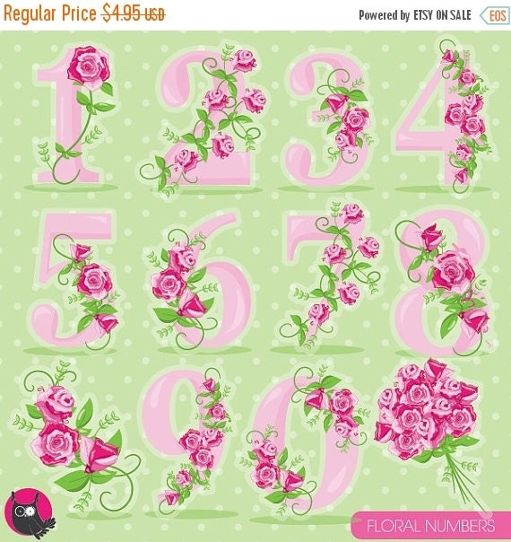 Download 80% OFF SALE Floral numbers clipart wedding clipart