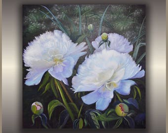 Original Oil Painting Pion Floral Canvas Modern Flower Oil Painting Original Art 18x18 by Tamara Shturba
