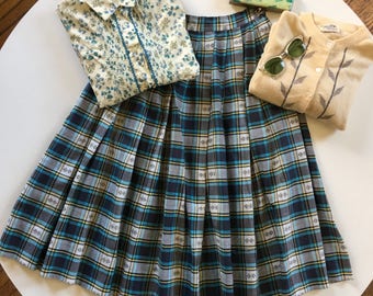 50s Plaid Skirt Cotton Pleated Summer VLV Rockabilly Skirt