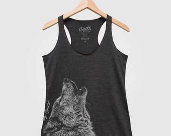WOLF Women Tank Top Triblend Racerback Tank Top Hand Screen Print