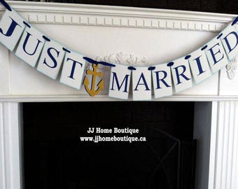 Just Married Banner , wedding sign, just married car sign, wedding photo prop, getaway sign, nautical wedding banner, destination wedding
