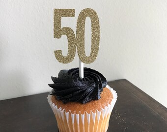 50 Cupcake Toppers, 50th Anniversary Cupcake Toppers, 50th Birthday Cupcake Toppers, 50th Decorations, 50th Cupcake Toppers, Gold Glitter 50