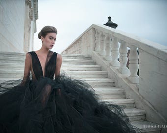 Bridal length couture tulle skirt for high fashion portrait, photography or runway.