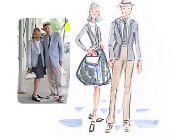 Custom Fashion Illustration - Couple Portrait - Couples Portrait - Engagement Portrait - Custom Fashion Sketch - Free Domestic Shipping!