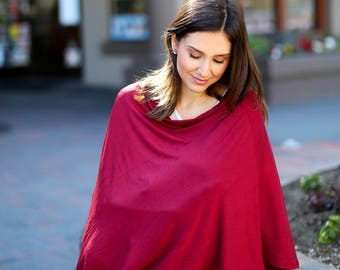 Lightweight Full Coverage Burgundy Nursing Cover/ Doubles as a Carseat Cover/ Nursing Poncho