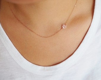 Rose Gold Necklace, Rose Gold Lotus Necklace, Sideways Lotus Necklace, Gift for Her