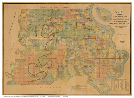 Madison Parish Louisiana 1891 Old County Wall Map with