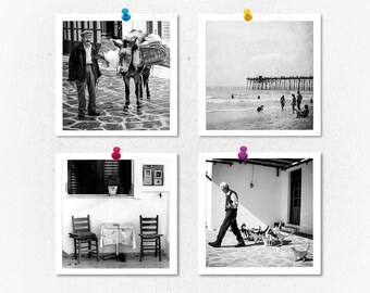 Black and white photography, print set, set of 4 prints, square prints, black white prints, square photos, small prints, photography, gift