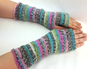 Knit Fingerless Gloves, Long Cuff Gloves