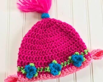 Trolls Poppy insipired crochet hat