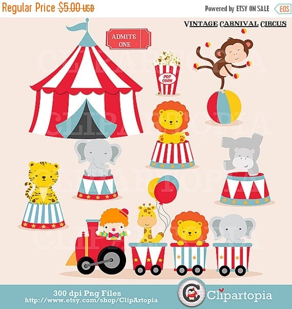 50% OFF SALE Vintage Carnival Circus Digital clipart / Animal Circus clip art / Circus Train Clipart For Personal and Commercial Use/Instant Il_570xn