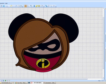 Embroidery Iron-on Patch - Mrs. Incredible Mickey Ears - iron-on