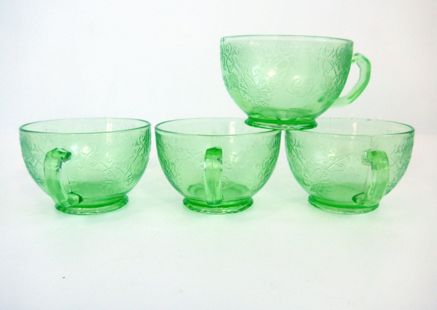 Set of 4 Hazel Atlas Florentine 1 Green Depression Glass 4 Green