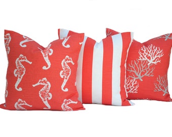 three nautical pillow covers decorative throw pillow decorative pillow accent pillow coral - Coral Decorative Pillows three nautical pillow covers decorative throw pillow decorative pillow accent pillow coral - Coral Decorative Pillows