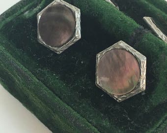 Vintage 1920s 1930s Cufflinks/ antique Deco Mother of Pearl double Sided Cufflinks