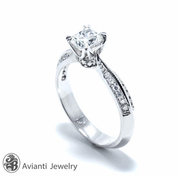 Reverse Tapered Engagement Ring Round cut Accent Diamond