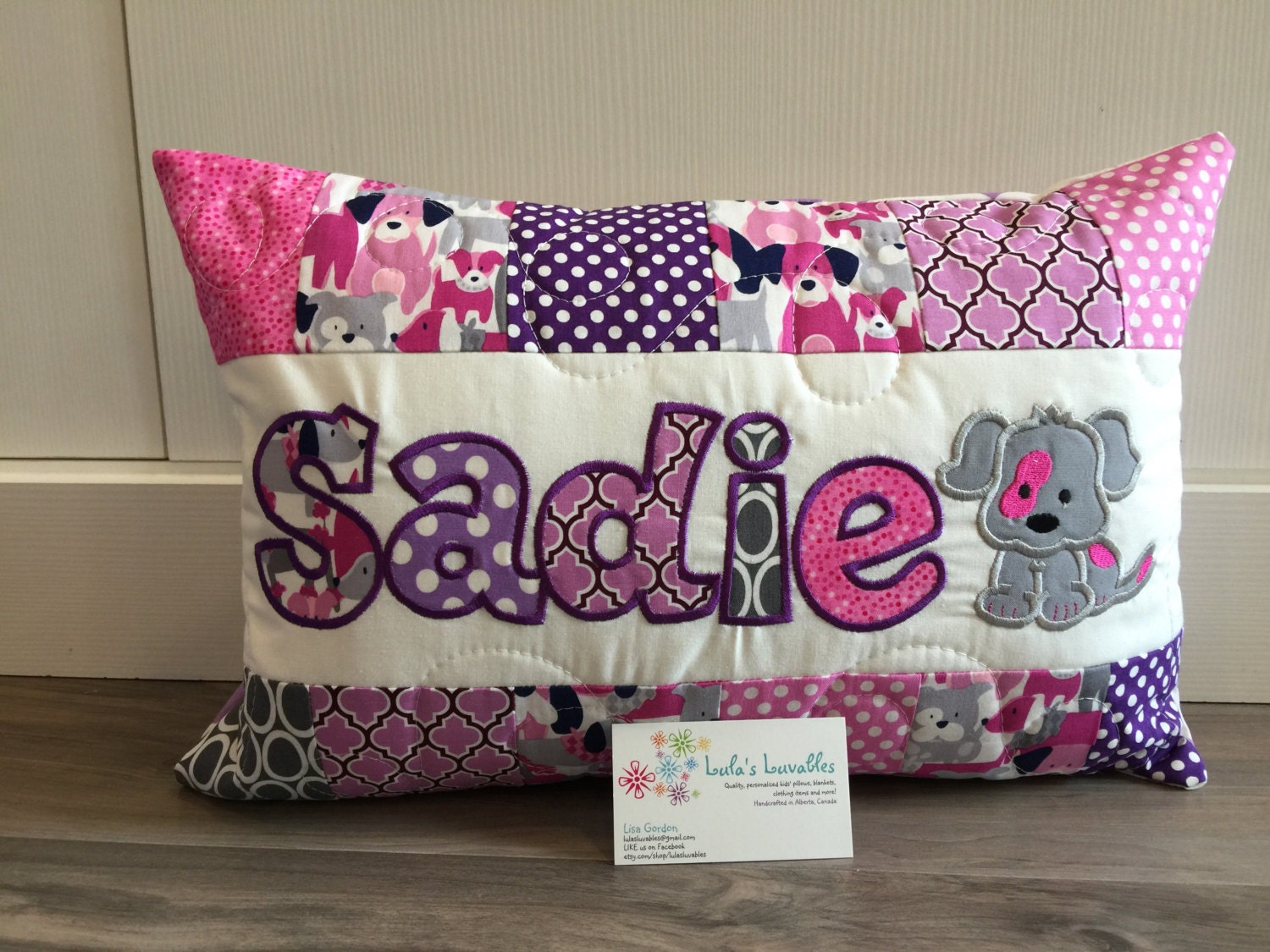 Puppy Pillow Case with name for girls 12x18 by LulasLuvables