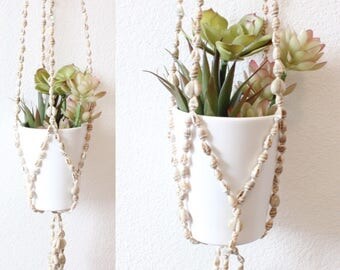 Vintage Seashell Hanging Planter Plant Holder Boho Home Decor