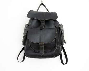 Vintage Backpack // Black Leather Rucksack