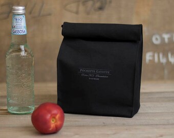Black Lunch Bag Natural cotton canvas, Clutch bag Reusable Eco bag Snack bag, Organizer Bag insert