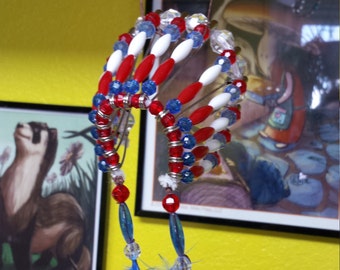 Large Red, White, and Blue Indian Headdress (Car Decoration/Ornament) - #5-0117